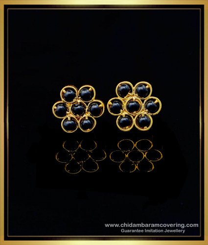 ERG1190 - One Gram Gold Traditional Black Beads Stud Earring for Women