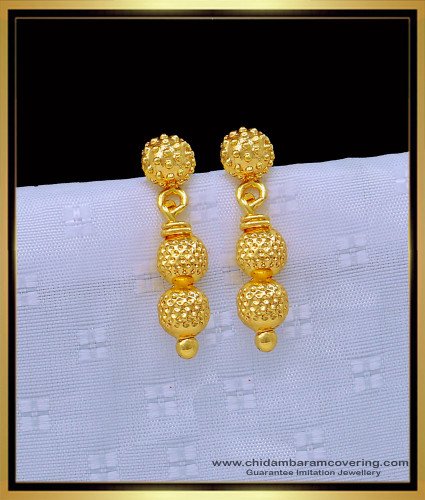 ERG1231 - Gold Design Double Balls One Gram Gold Covering Earring for Daily Use 