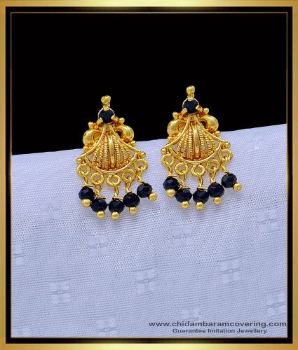 ERG1240 - Trendy Black Crystal with Black Stone Tops Gold Covering Earrings for Women