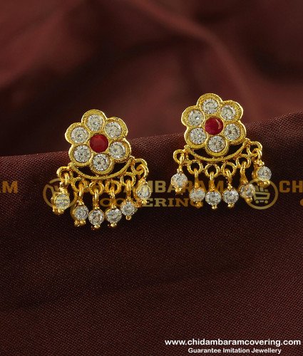 ERG126 - Impon Flower Designs with Hanging Stone Drops Guarantee Earrings Online