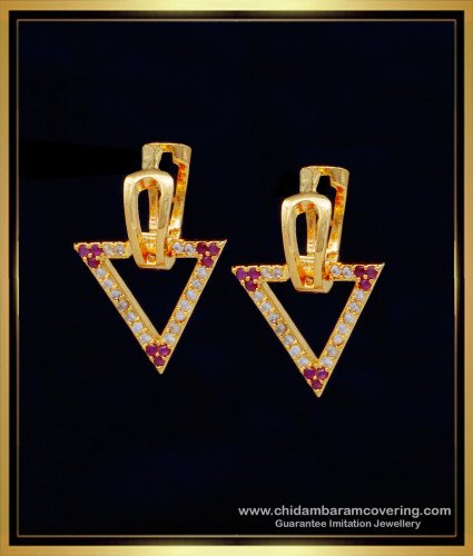 ERG1277 - New Model Hoop Earrings Gold Plated Ad Stone Daily Wear Bali Earrings Design