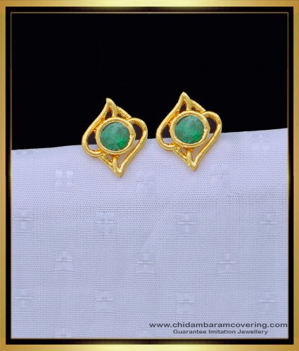 ERG1337 - New Model Gold Plated Emerald Stone Daily Use Guarantee Stud Earrings 