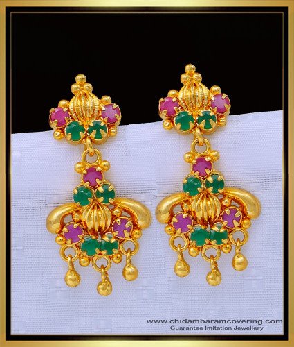 ERG1361 - Traditional Daily Wear Gold Stone Earrings Design for Girls 