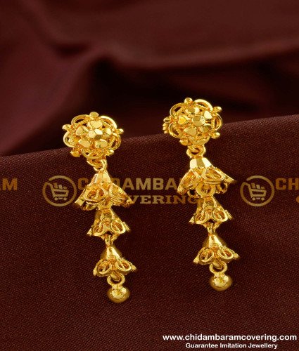 ERG148 - Three Layer Jhumkas Earrings Gold Style Design Online