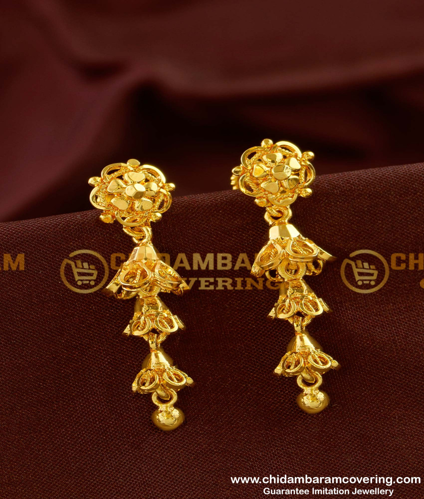 ERG148 - Three Layer Jhumkas Earrings Gold Style Design Online ERG148 - Three Layer Jhumkas Earrings Gold Style Design Online