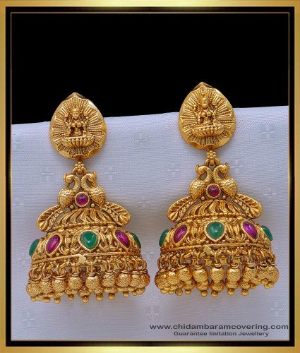ERG1513 - Traditional Nagas Jewellery kemp stone antique jhumkas online shopping