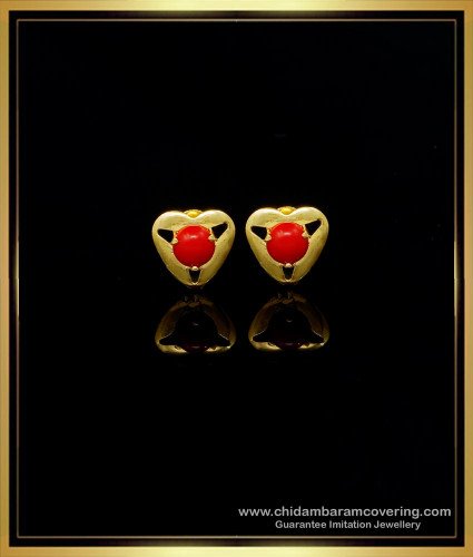 ERG1547 - Latest Heart Shape Red Coral Beads Stud Earrings Artificial Jewellery 