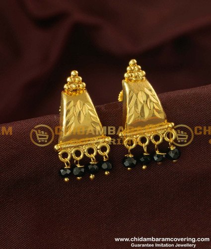 ERG171 - Pure Gold Plated Designer Black Beads Stud Earring For Women 