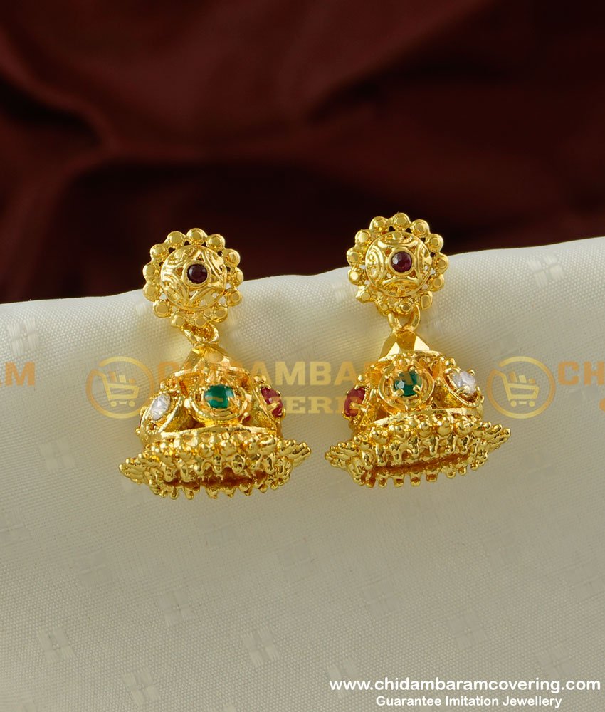 ERG220 - First Quality solid Stone Jhumka Earing One Gram Gold Jewellery