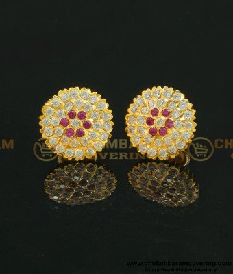 ERG629 - Gold Design Impon Flower Design Stone Big Size Studs Earrings for Women