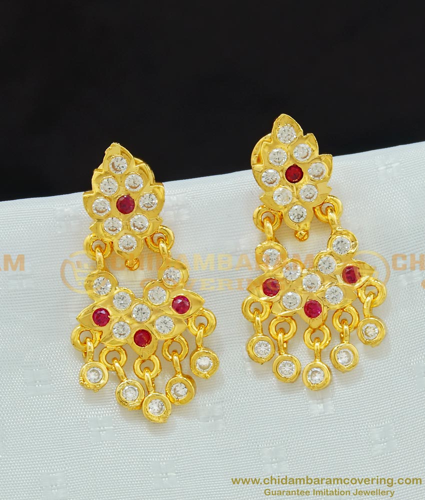 ERG681 - Stunning Gold Ruby and White Stone Gold Plated Impon Earring Designs ERG681 - Stunning Gold Ruby and White Stone Gold Plated Impon Earring Designs