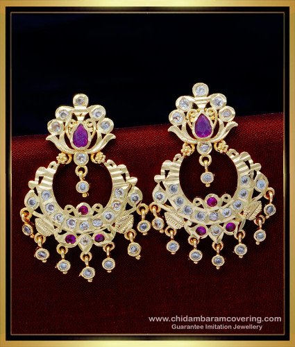 ERG1574 - New Bridal Wear Ad Stone Chandbali Impon Earrings Online Shopping