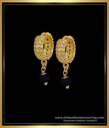 ERG1594 - Gold Plated Daily Wear Black Crystal Bali Earrings for Girls