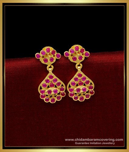 ERG1673 - Real Gold Look Impon Ruby Earrings 1 Gram Gold Jewellery