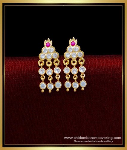 ERG1696 - Best Quality Impon Jewellery Three Line Stone Stud Earrings 