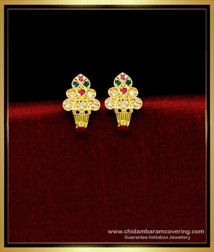 ERG1709 - Small Multi Stone Daily Use 1 Gram Gold Plated Earrings