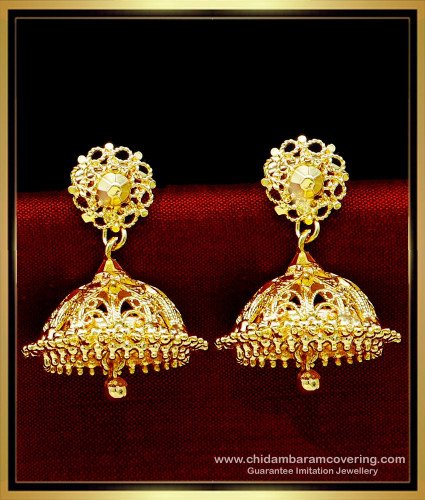 ERG1722 - South Indian One Gram Gold Jhumka Design Buy Online 