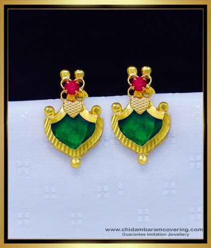 Erg1737 - Traditional Green Palakka Earrings Kerala Jewellery Online