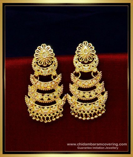 ERG1786 - Traditional South Indian 3 Layer Earrings for Bridal