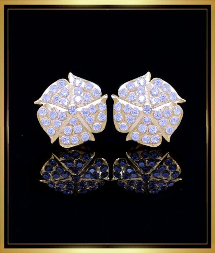 ERG1799 - Traditional Impon Stud White Stone Gold Earrings Design 