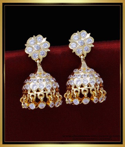ERG1813 - Gold Plated White Stone Impon South Indian Jimiki Design