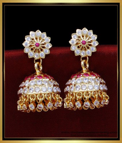 ERG1816 - Bridal Wear Gold Design Impon Big Stone Jhumkas Online Shopping
