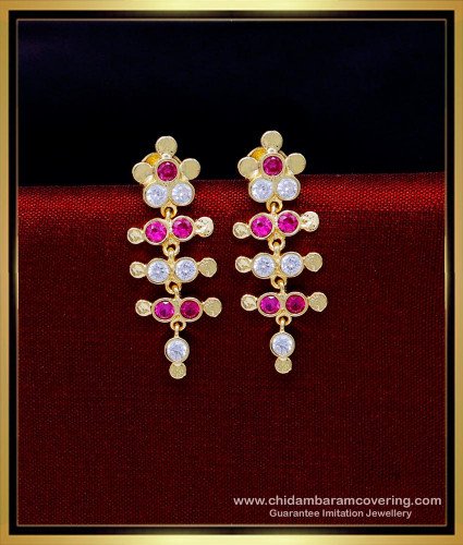 ERG1851 - New Arrival White and Pink Stone Impon Earrings for Girls