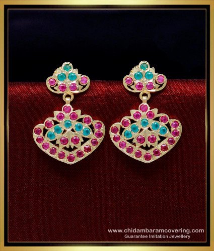 ERG1852 - Beautiful Impon Ruby Emerald Earrings Design Online