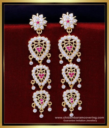 ERG1856 - Bridal Wear Multi Layered Long Earrings Impon Jewellery