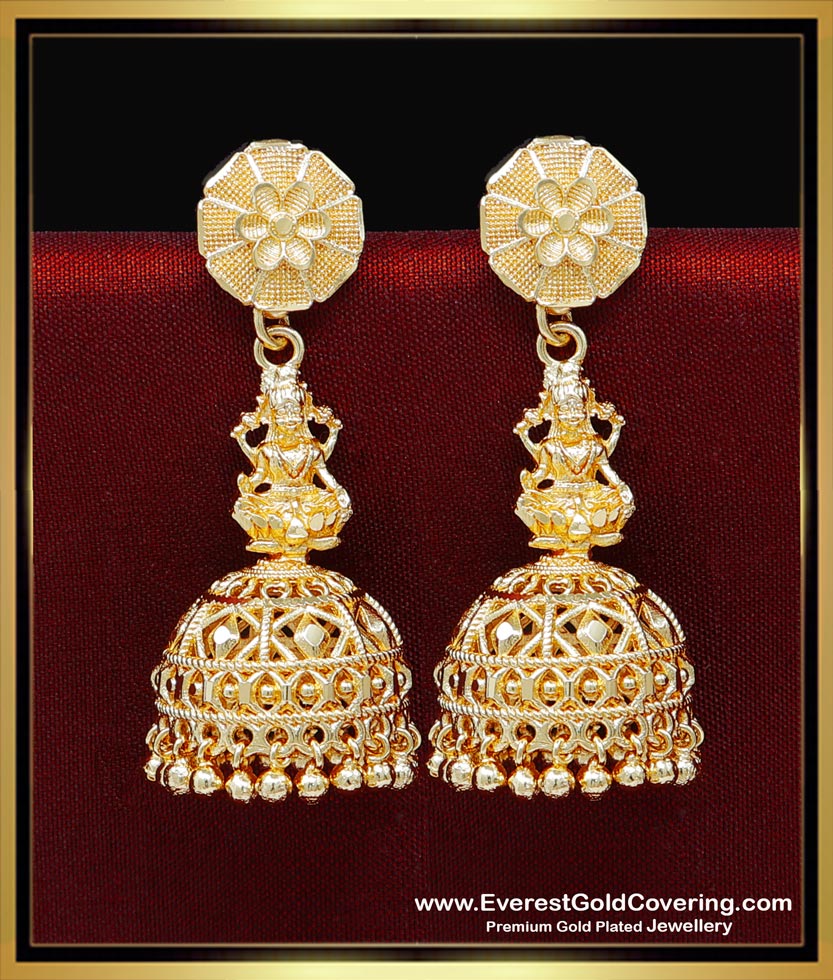 long jhumka earrings, traditional jhumkas online, 1 gram gold earrings online, gold plated jhumka earrings, bridal jhumkas online shoppin