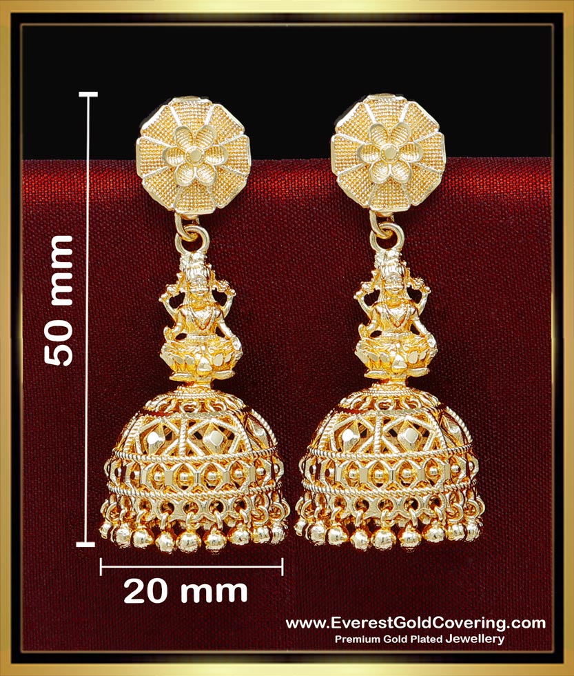 long jhumka earrings, traditional jhumkas online, 1 gram gold earrings online, gold plated jhumka earrings, bridal jhumkas online shoppin