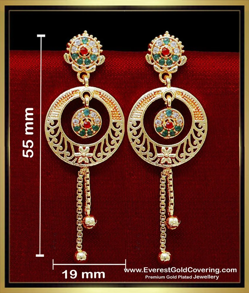 Buy Elegant Gold Earring Patterns Multi Stone Long Earring