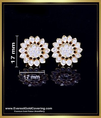 ERG2418 - Elegant Impon Flower Model Stone Stud Earrings Gold