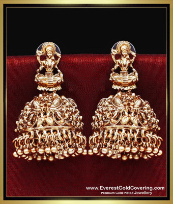 ERG2493 - Trendy Heavy Antique Lakshmi Jhumkas Gold Design