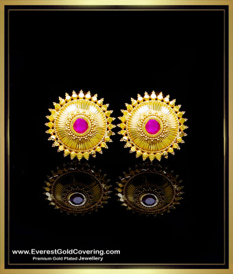 ERG2511 - Real Gold Look Ruby Stone Forming Gold Stud Earrings