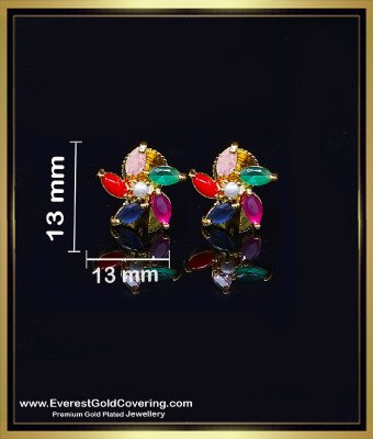 ERG2524 - Latest Gold Plated Multi Colour Stone Stud Earrings