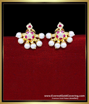 ERG2541 - Traditional Ruby Stone Pearl Stud Earrings for Women