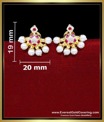 ERG2541 - Traditional Ruby Stone Pearl Stud Earrings for Women