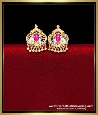 ERG2543 - Latest Gold Look Ruby Stone Gold Plated Earrings Studs
