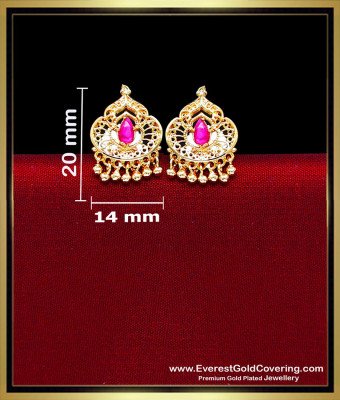 ERG2543 - Latest Gold Look Ruby Stone Gold Plated Earrings Studs