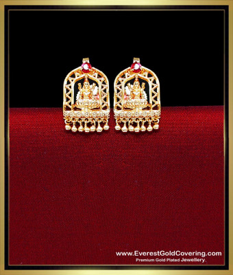 ERG2546 - Gold Pattern Lakshmi Design Gold Plated Stud Earrings