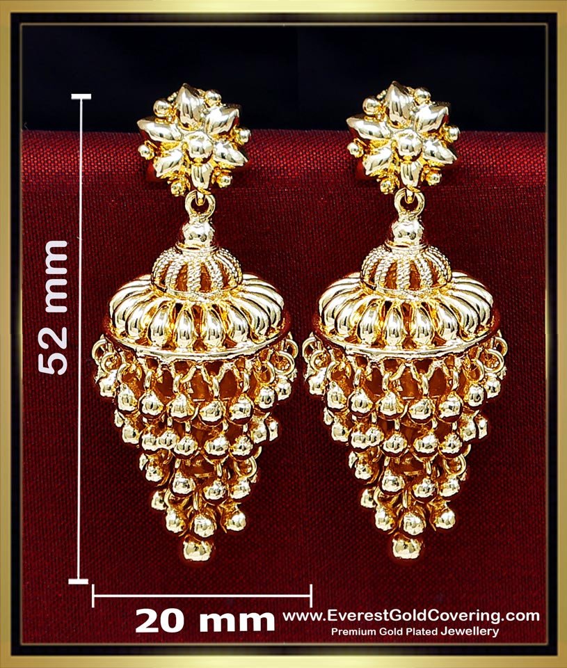 jhumka design gold earrings, traditional jhumkas online, 1 gram gold earrings online, gold plated jhumka earrings, jimikki kammal designs, bridal jhumkas online shoppin