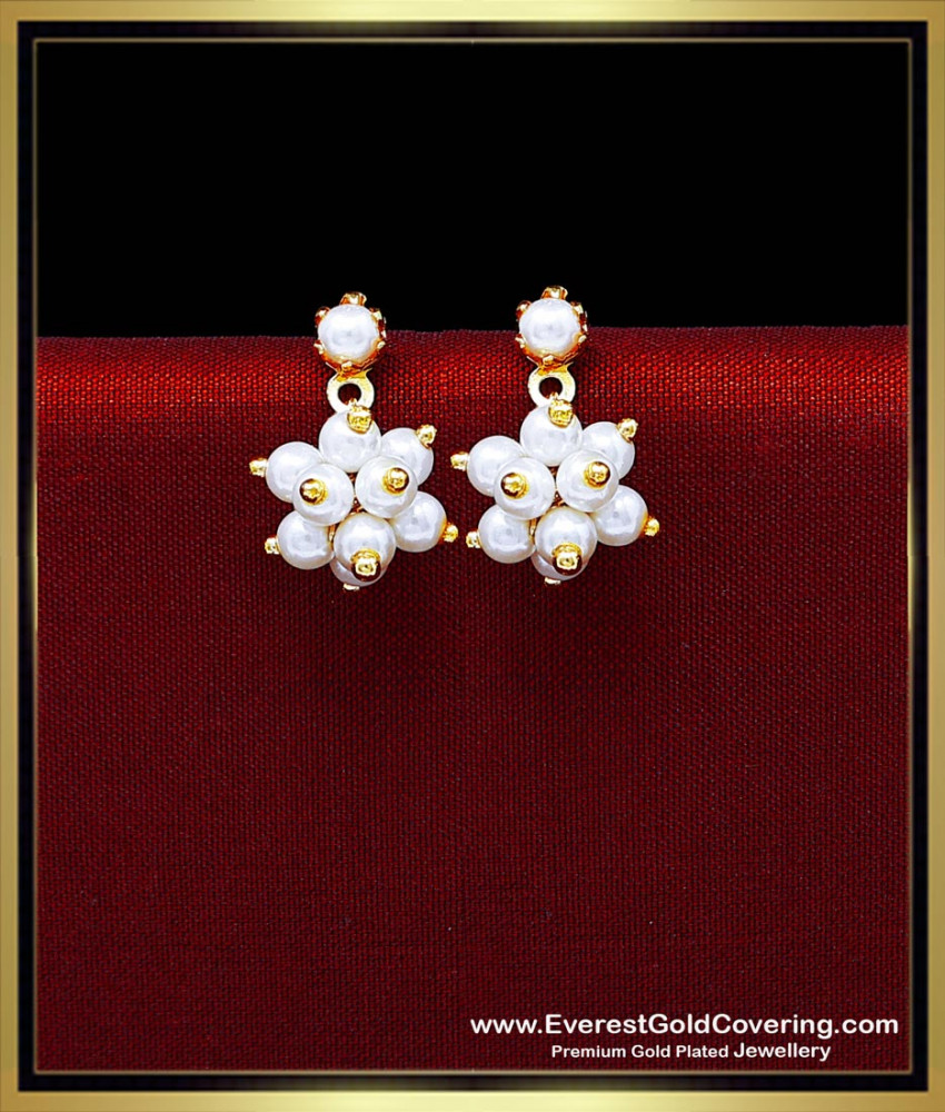 modern pearl stud earrings gold
