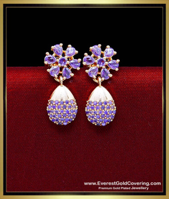 ERG2608 - Unique American Diamond Purple Stone Earrings for Girls