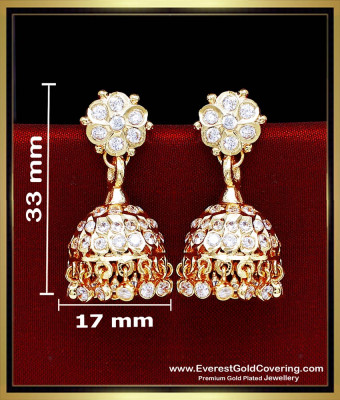 ERG2635 - Real Gold Look White Stone Traditional Jhumka Earrings
