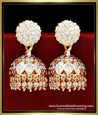 ERG2637 - Original Impon Jewellery Full White Stone Jhumka Earrings