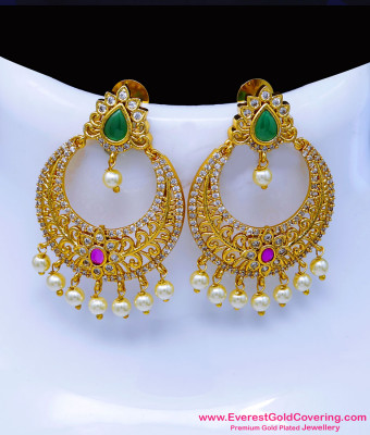 ERG2640 - Premium Cz Matte Finish Pearl Drop Chandbali Earrings