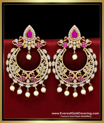 ERG2641 - American Diamond Zirconia Pearl Chandbali Earrings
