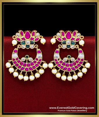 ERG2644 - Premium Gold Plated Matte Kemp Ruby Chandbali Earrings