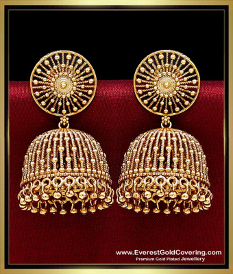 ERG2651 - Best Quality Gold Look Antique Earrings Jhumka Design